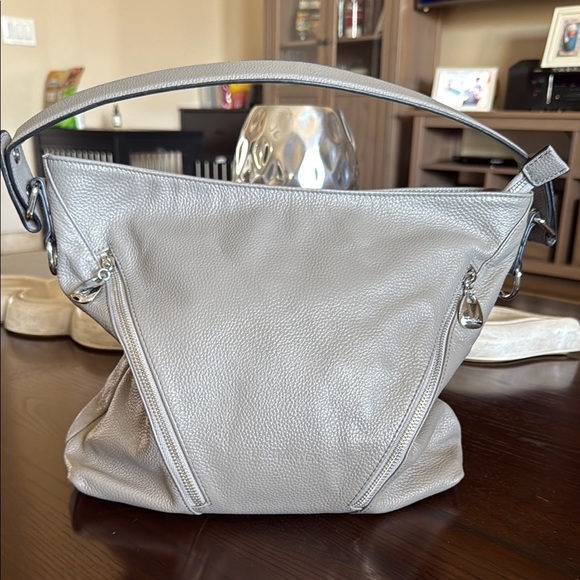 Bostanten Gray Leather Hobo Bag - Picture 1 of 10
